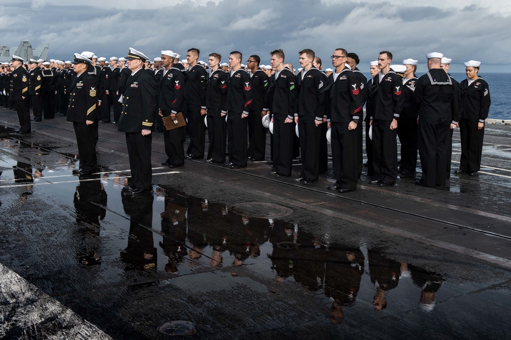 USS Carl Vinson (CVN70) Conducts Dress Uniform Inspection
