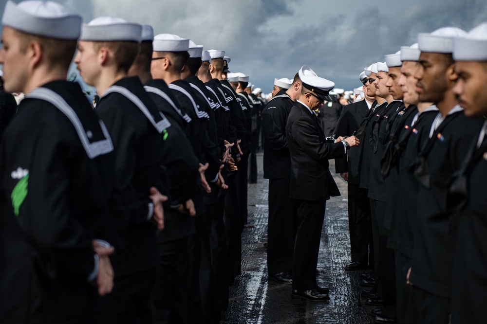 USS Carl Vinson (CVN70) Conducts Dress Uniform Inspection