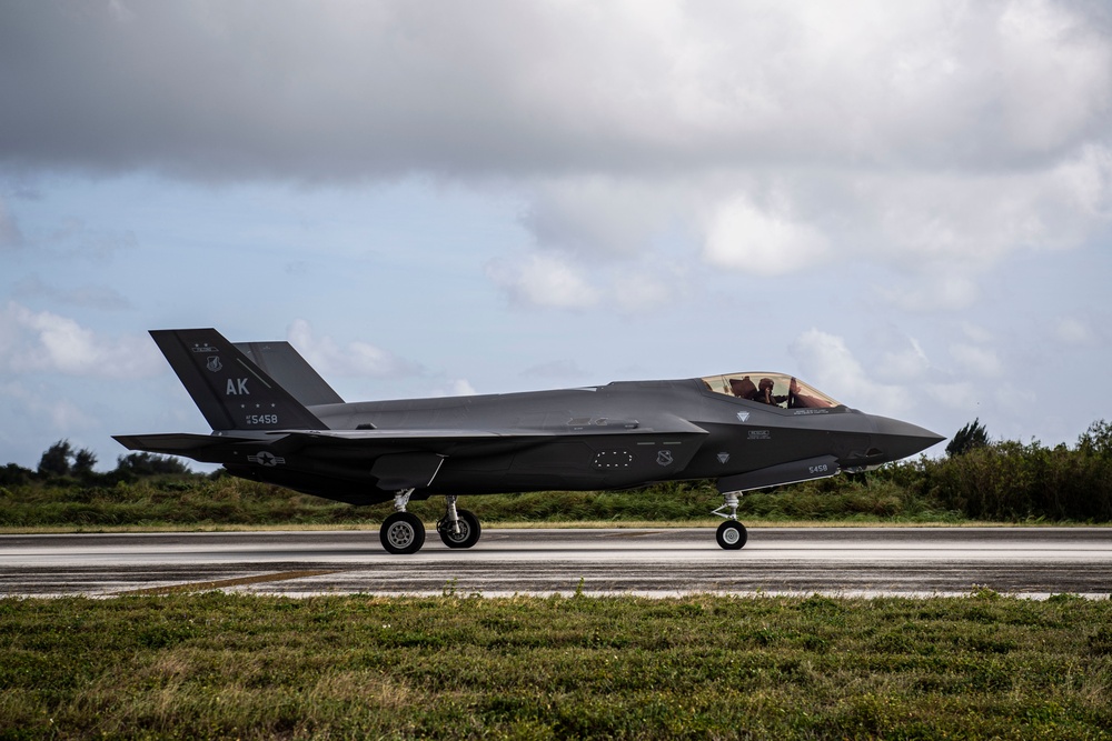 F-35s land at Tinian International Airport