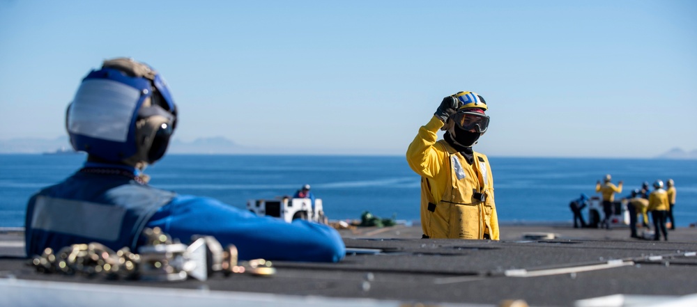 Sailors Conduct Drill On Flight Deck