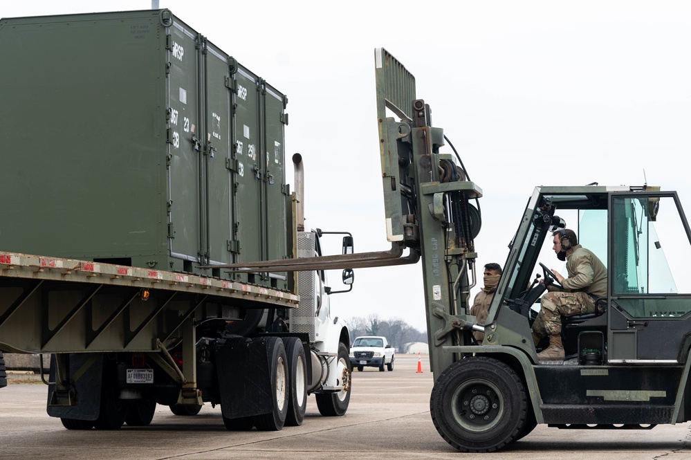 633d Logistics Readiness Squadron processes cargo for 1st Fighter Wing UAE Deployment