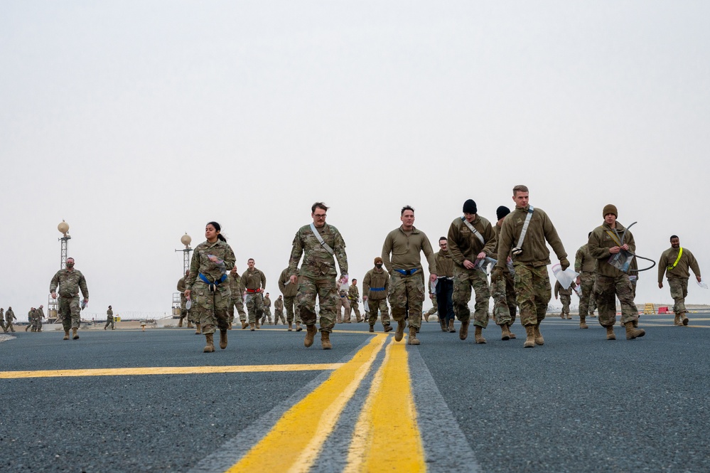 Sweeping the flight line: 386th Expeditionary Maintenance Squadron's weekly FOD walk