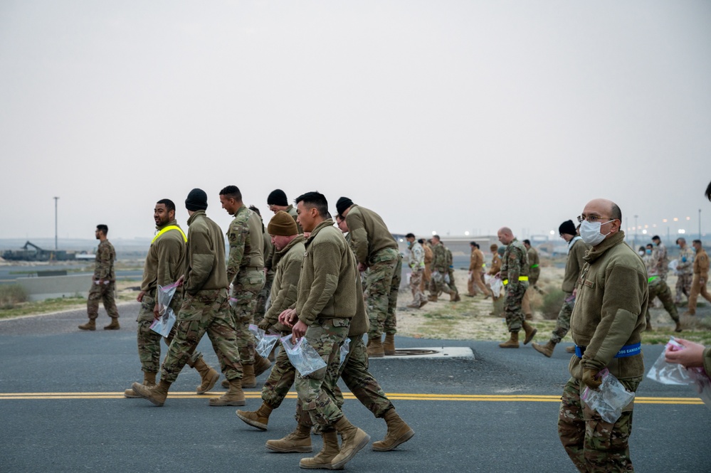 Sweeping the flight line: 386th Expeditionary Maintenance Squadron's weekly FOD walk