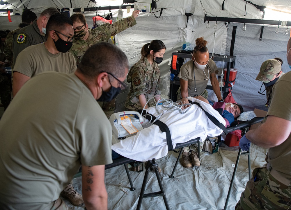 Expeditionary medical team treats simulated med-evac patients for Cope North 22