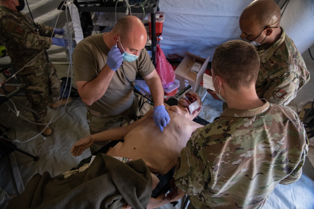 Expeditionary medical team treats simulated med-evac patients for Cope North 22