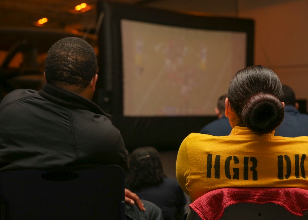 Abraham Lincoln Sailors watch Super Bowl LVI