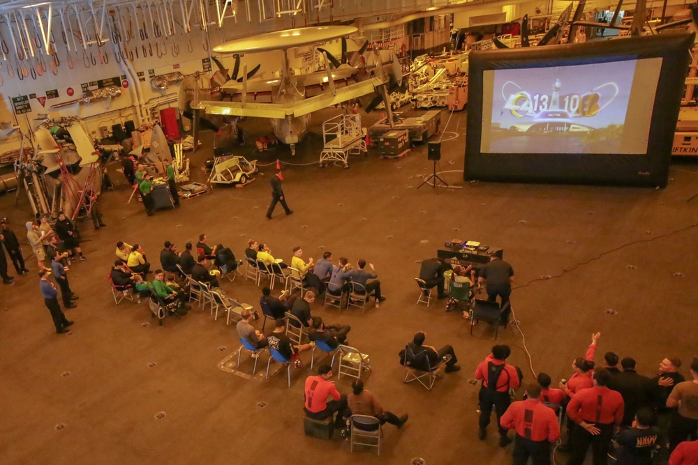 Abraham Lincoln Sailors watch Super Bowl LVI