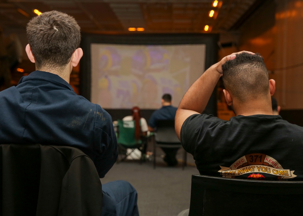 Abraham Lincoln Sailors watch Super Bowl LVI