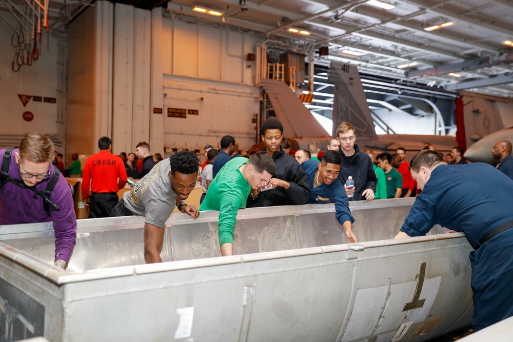 Abraham Lincoln Sailors watch Super Bowl LVI