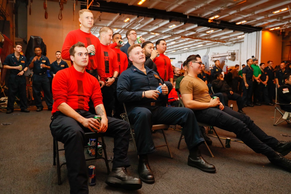 Abraham Lincoln Sailors watch Super Bowl LVI