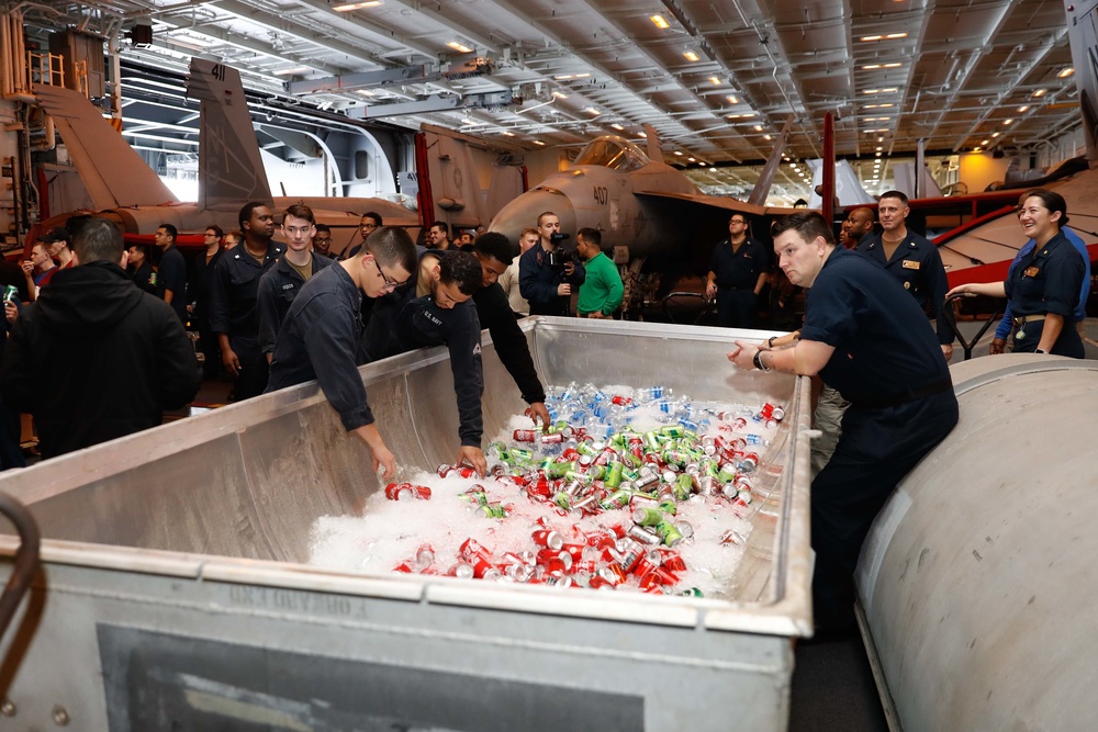 Abraham Lincoln Sailors watch Super Bowl LVI