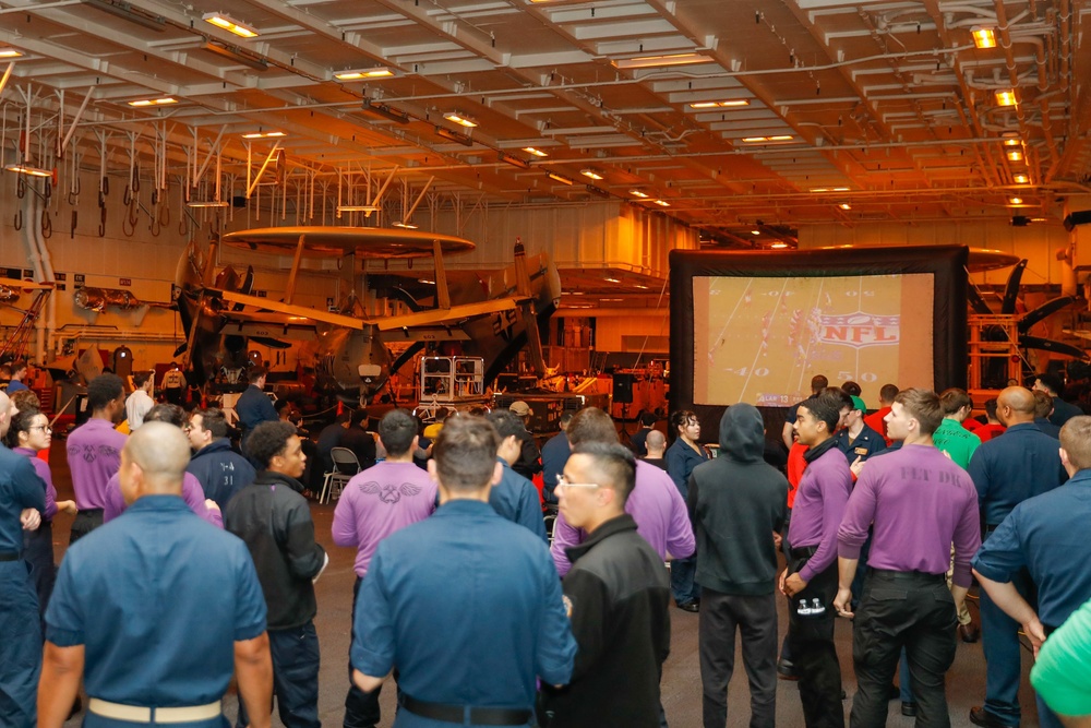Abraham Lincoln Sailors watch Super Bowl LVI