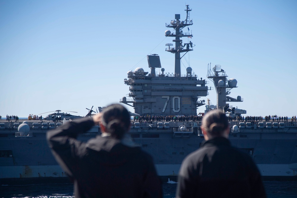 USS Carl Vinson Steams Alongside USS Nimitz