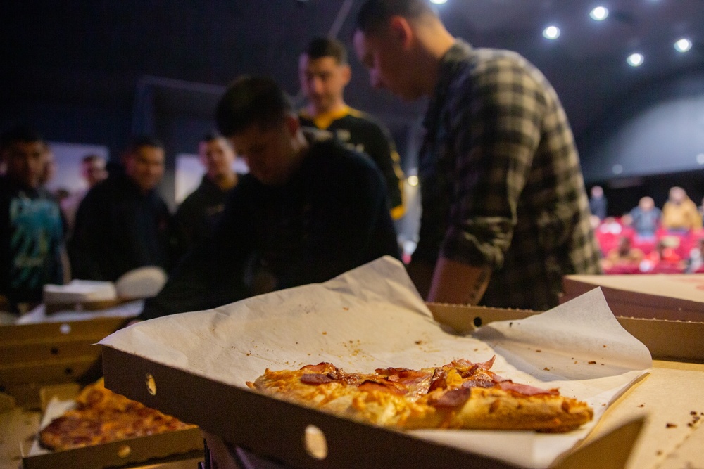 U.S. Marines celebrate the Super Bowl