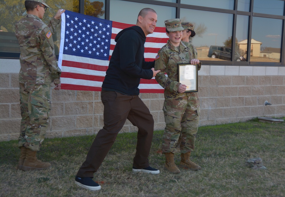 Channing Tatum, crew of DOG movie tour Holland MWD veterinary hospital