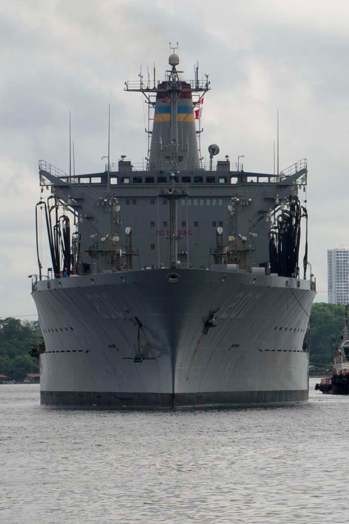 U.S. Fleet Oiler Moors in Singapore