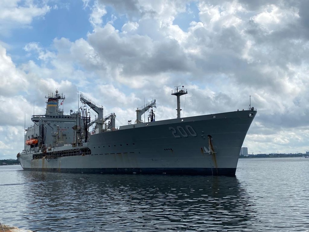 U.S. Fleet Oiler Moors in Singapore