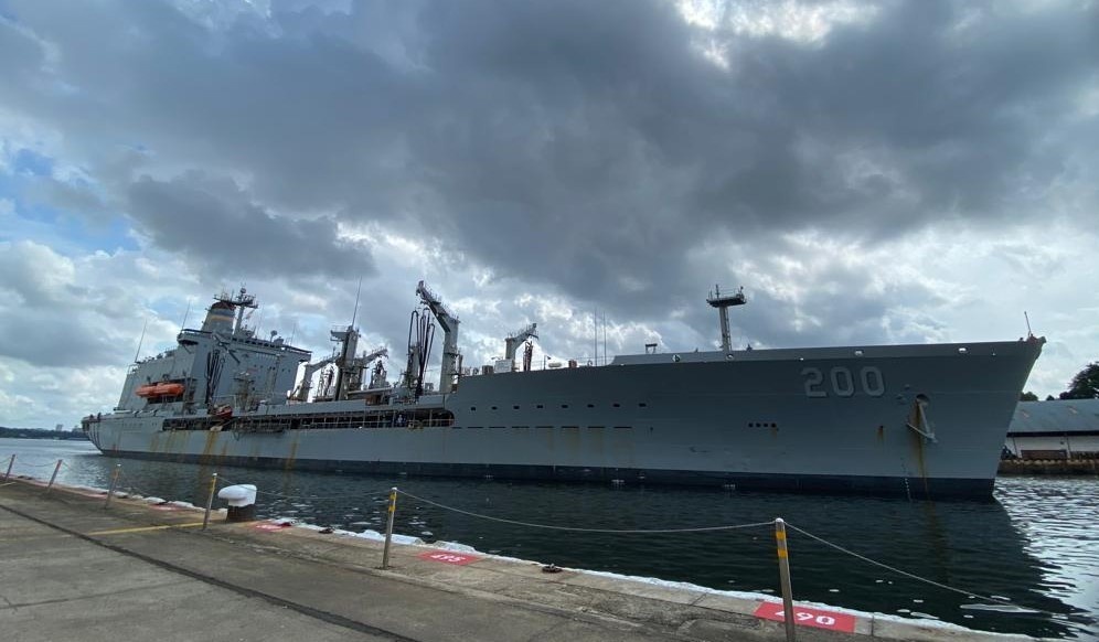 U.S. Fleet Oiler Moors in Singapore