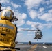 USS America conducts a vertical replenishment with the fleet replenishment oiler USNS Yukon (T-AO 202).