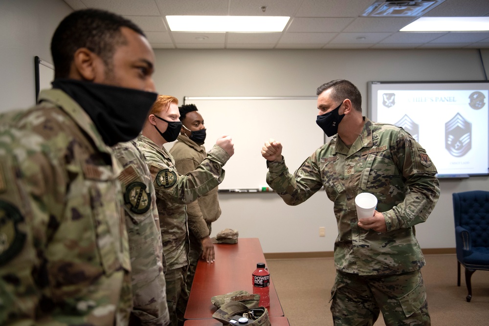 23rd Wing Command Chief meets Airmen during Chief's Panel at Flying Tigers University development course