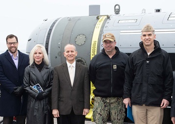 NUWC Division Newport, PEO team christen Snakehead UUV at Narragansett Bay Test Facility