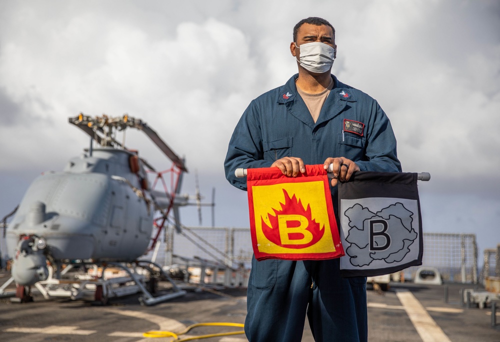 USS Milwaukee Conducts Flight Deck Firefighting Drill