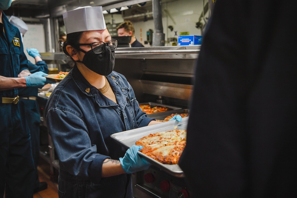 USS Momsen Sailors Serve Food