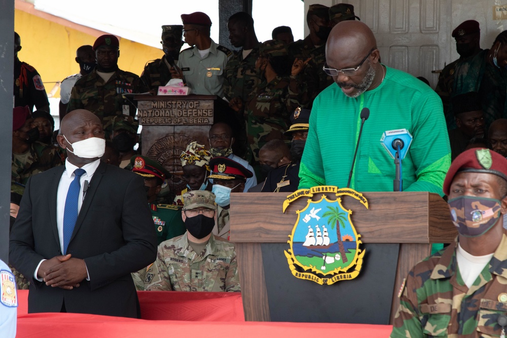 Liberian President Weah addresses Armed Forces Day crowd