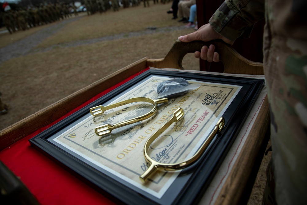 The 3rd Combat Aviation Brigade hosts a &quot;spur&quot; of the moment ceremony at Hunter Army Airfield, Georgia.