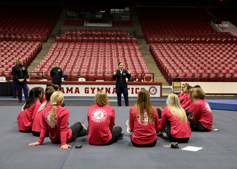 U.S. Marines Speak with the University of Alabama Gymnastics Team