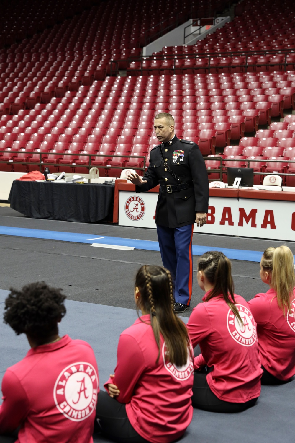 U.S. Marines Speak with the University of Alabama Gymnastics Team