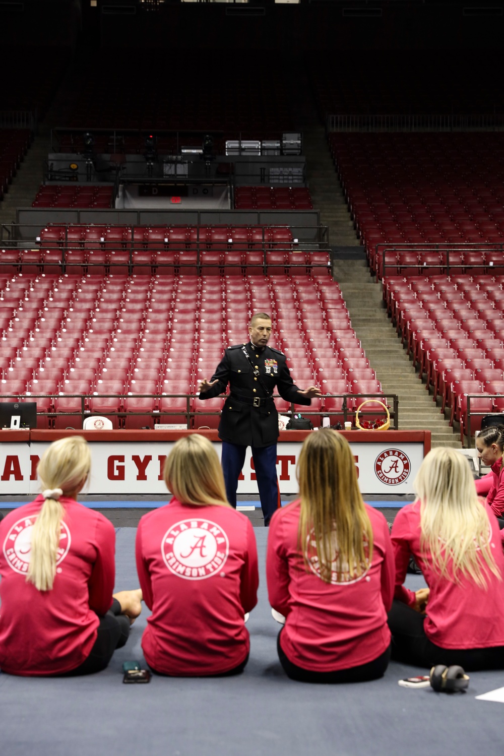 U.S. Marines Speak with the University of Alabama Gymnastics Team