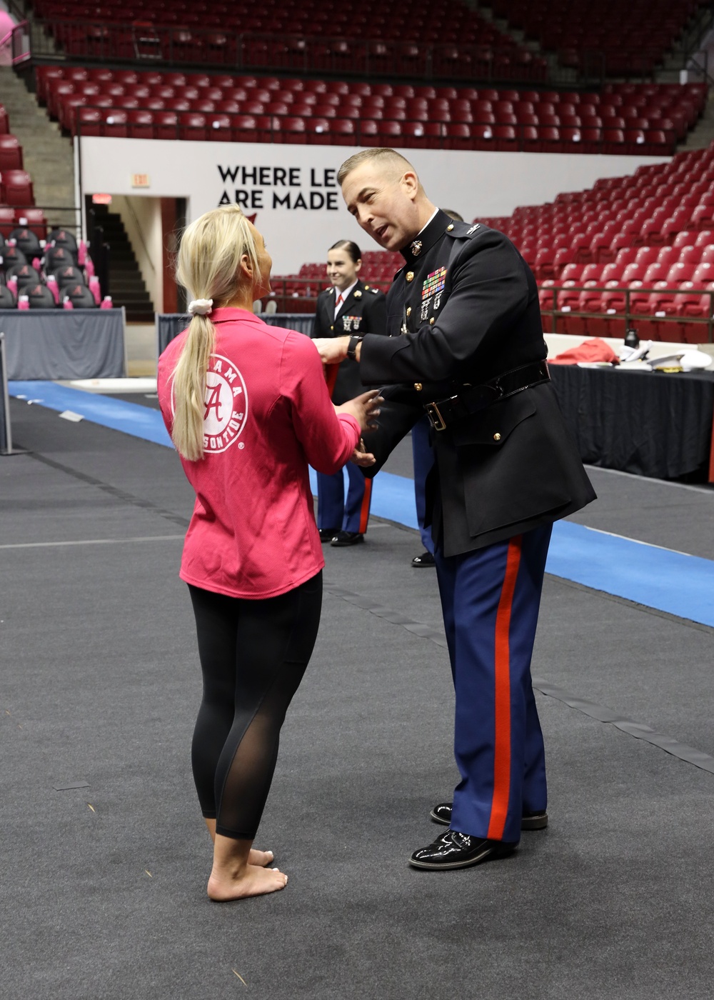 U.S. Marines Speak with the University of Alabama Gymnastics Team