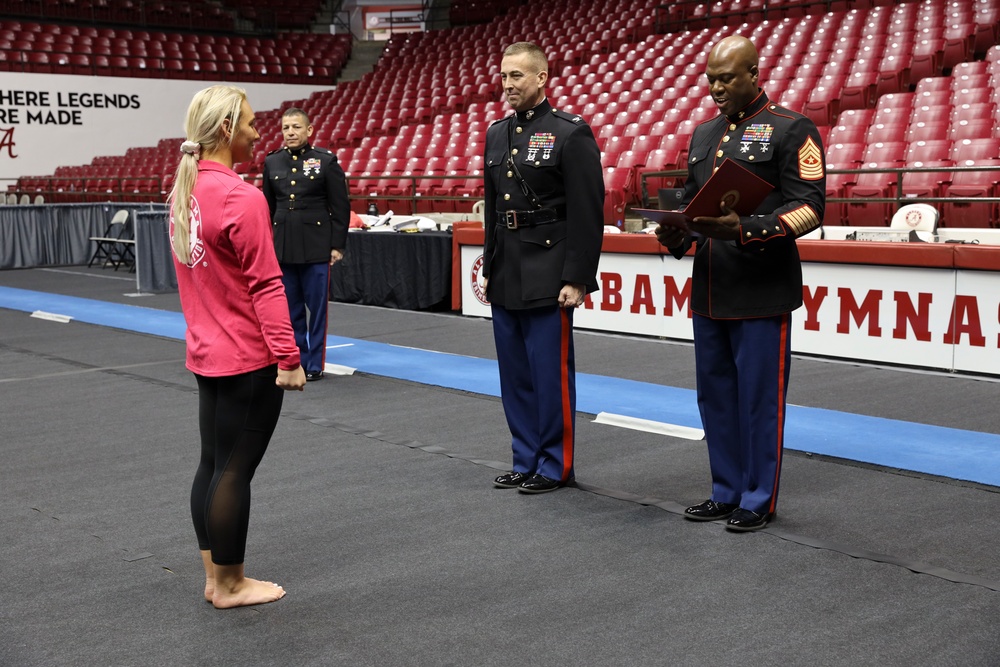 U.S. Marines Speak with the University of Alabama Gymnastics Team