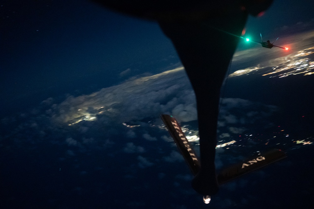 Tanker fuel sustains stealth fighters in the night