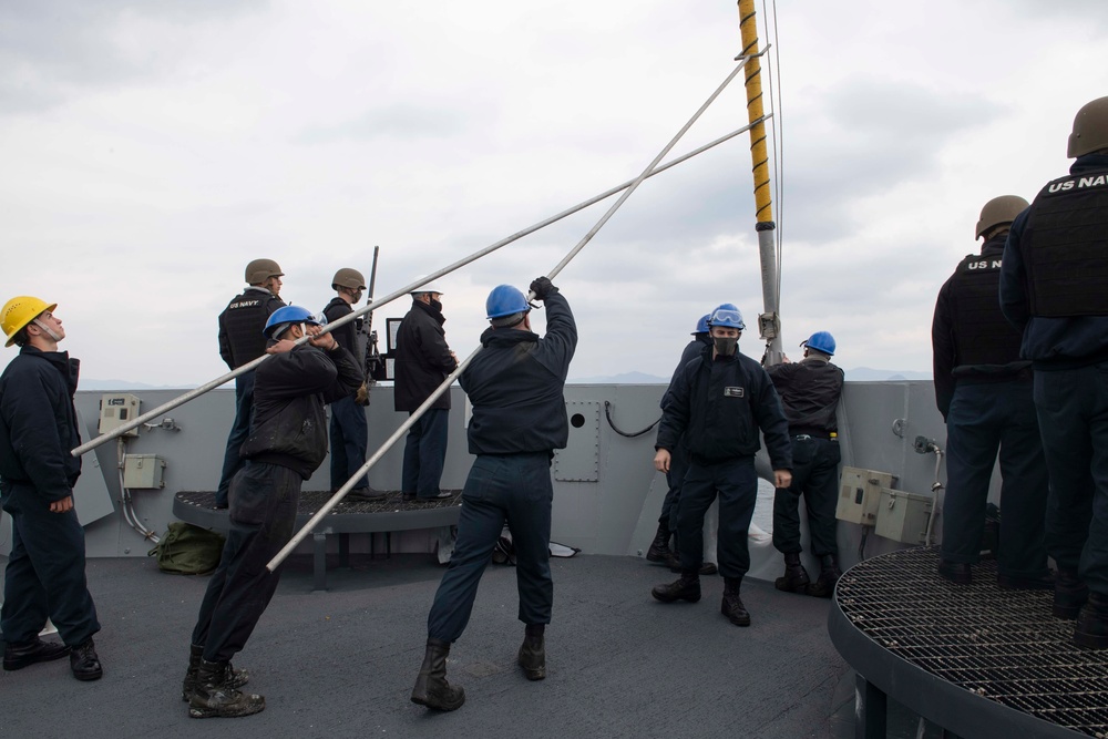 USS New Orleans Anchors Underway