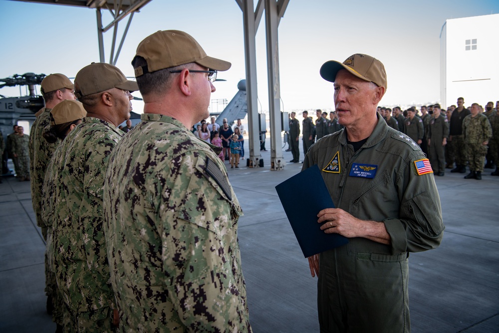 Vice Adm. Kenneth Whitesell, Commander, U.S. Naval Air Forces, Officiates Award Ceremony for HSC-3 Sailors Involved in Former Bonhomme Richard Firefighting Operations