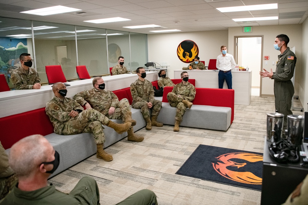 Lt. Gen. Richard W. Scobee visits Travis Air Force Base, CA