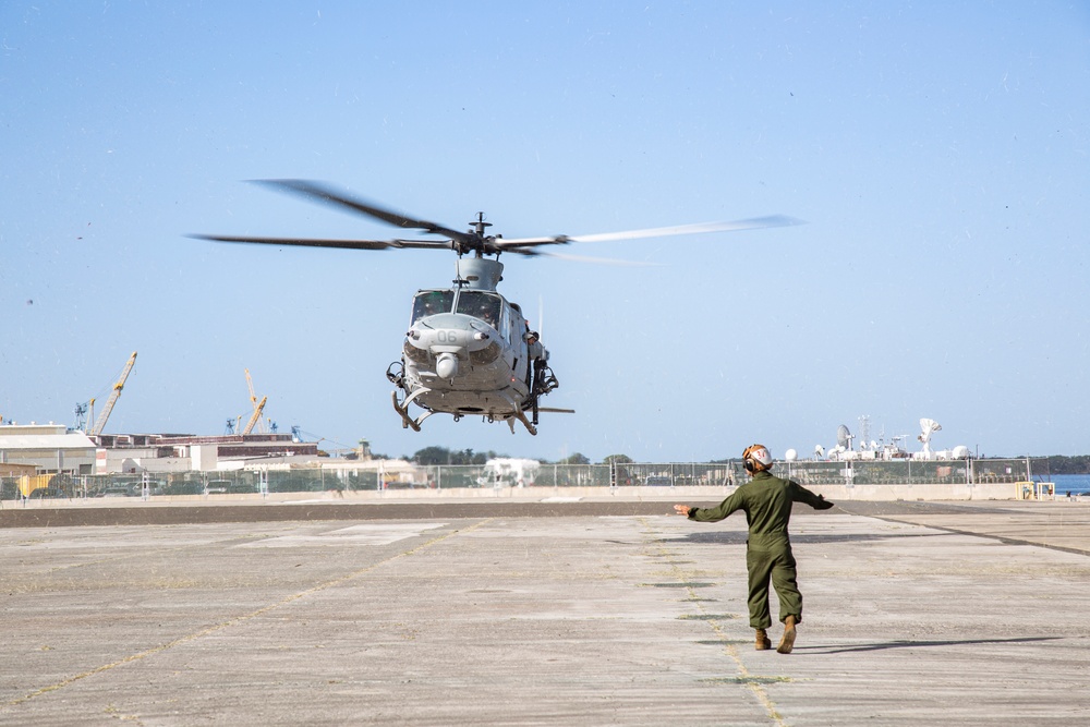 HMLA-367 Pier Fly-on for Deployment for Training and Deactivation