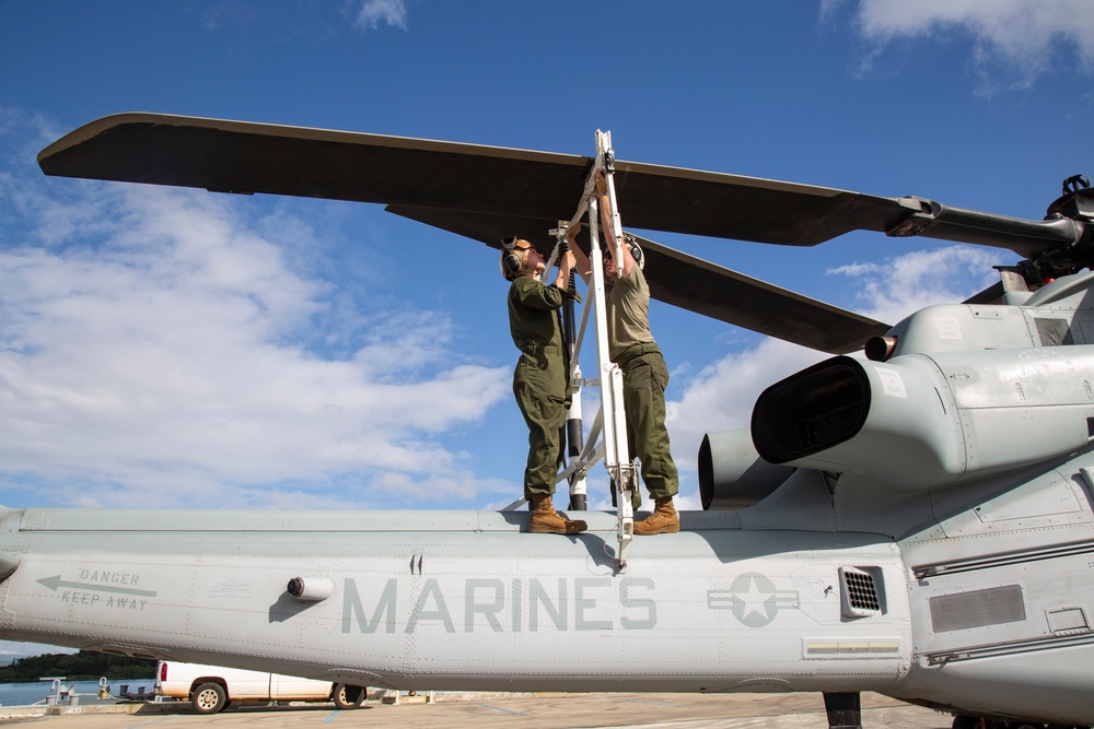 HMLA-367 Pier Fly-on for Deployment for Training and Deactivation