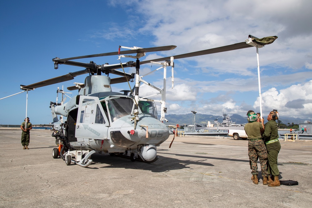 HMLA-367 Pier Fly-on for Deployment for Training and Deactivation