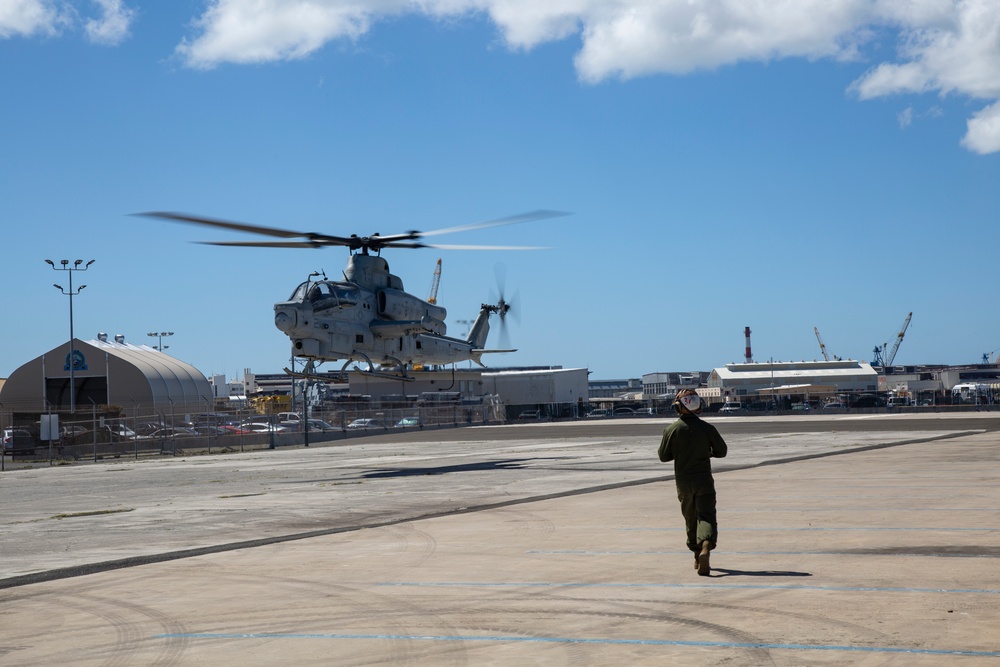 HMLA-367 Pier Fly-on for Deployment for Training and Deactivation