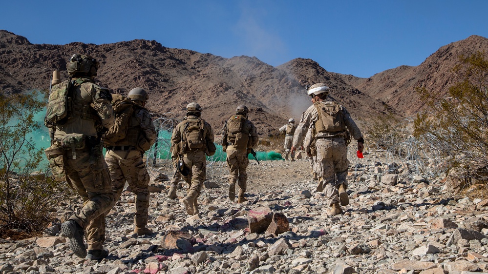 Marine Raiders and UAE Presidential Guard execute live fire training at the Combat Center