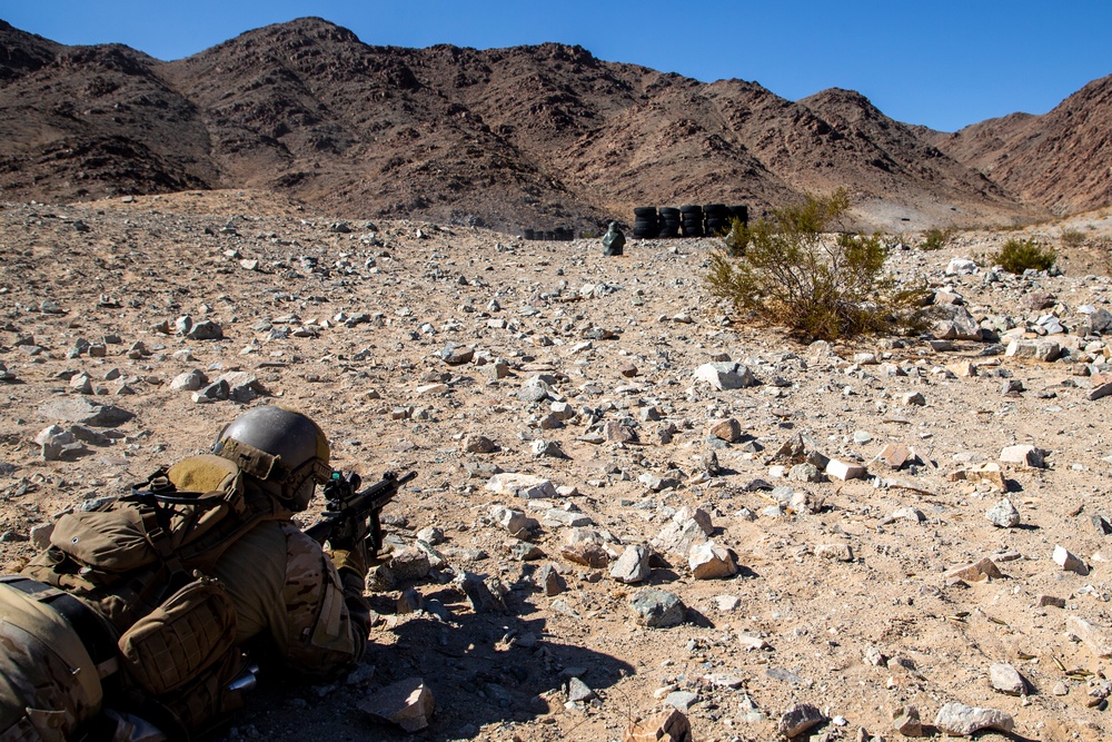 Marine Raiders and UAE Presidential Guard execute live fire training at the Combat Center