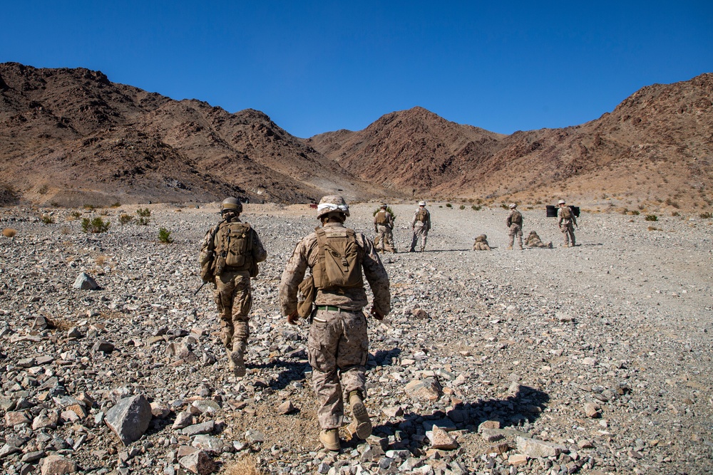 Marine Raiders and UAE Presidential Guard execute live fire training at the Combat Center