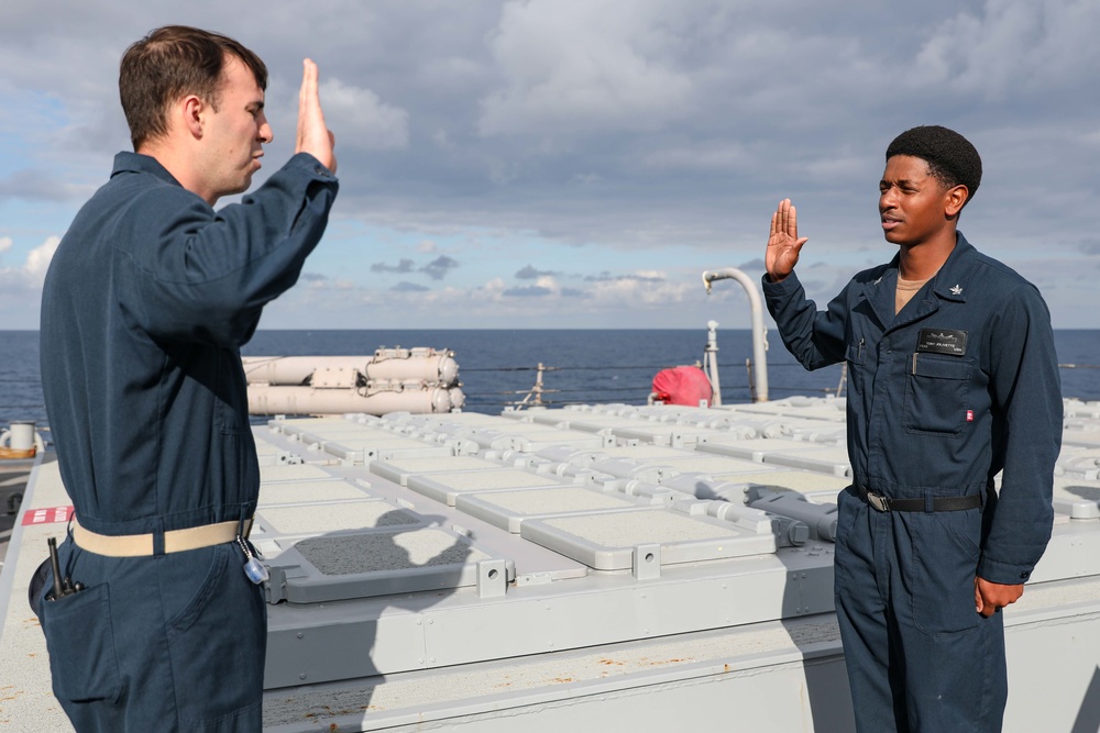 USS Ross Sailor reenlists