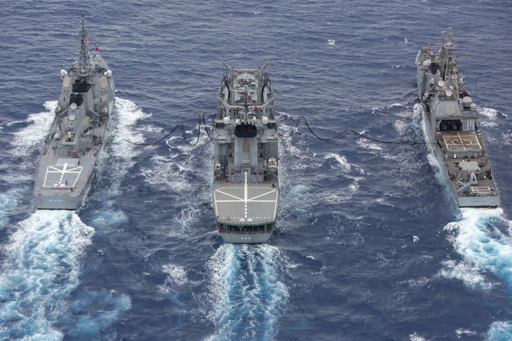 JMSDF Towada and Myoko conduct a RAS with Mobile Bay