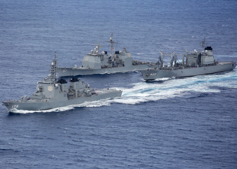 JMSDF Towada and Myoko conduct a RAS with Mobile Bay