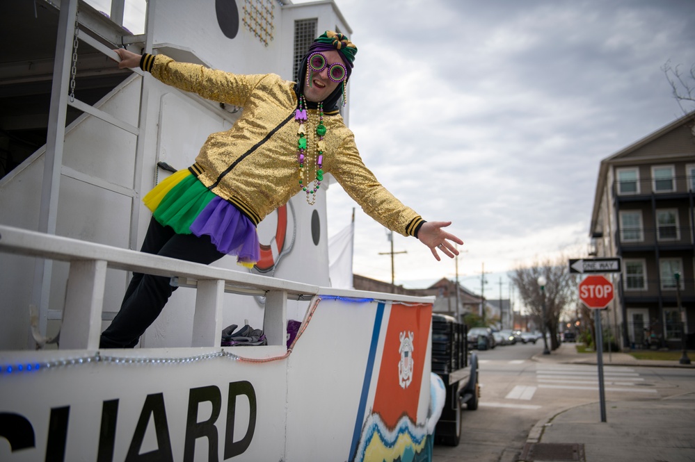 Coast Guard District Eight personnel participates in the Krewe of Alla Mardi Gras parade