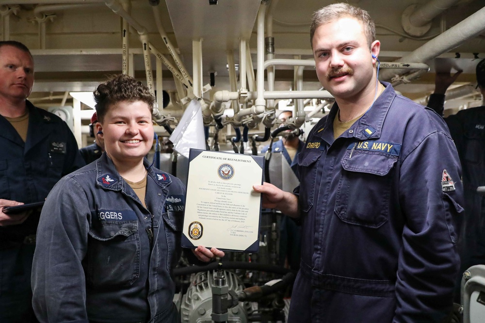 USS Ross Sailor reenlists